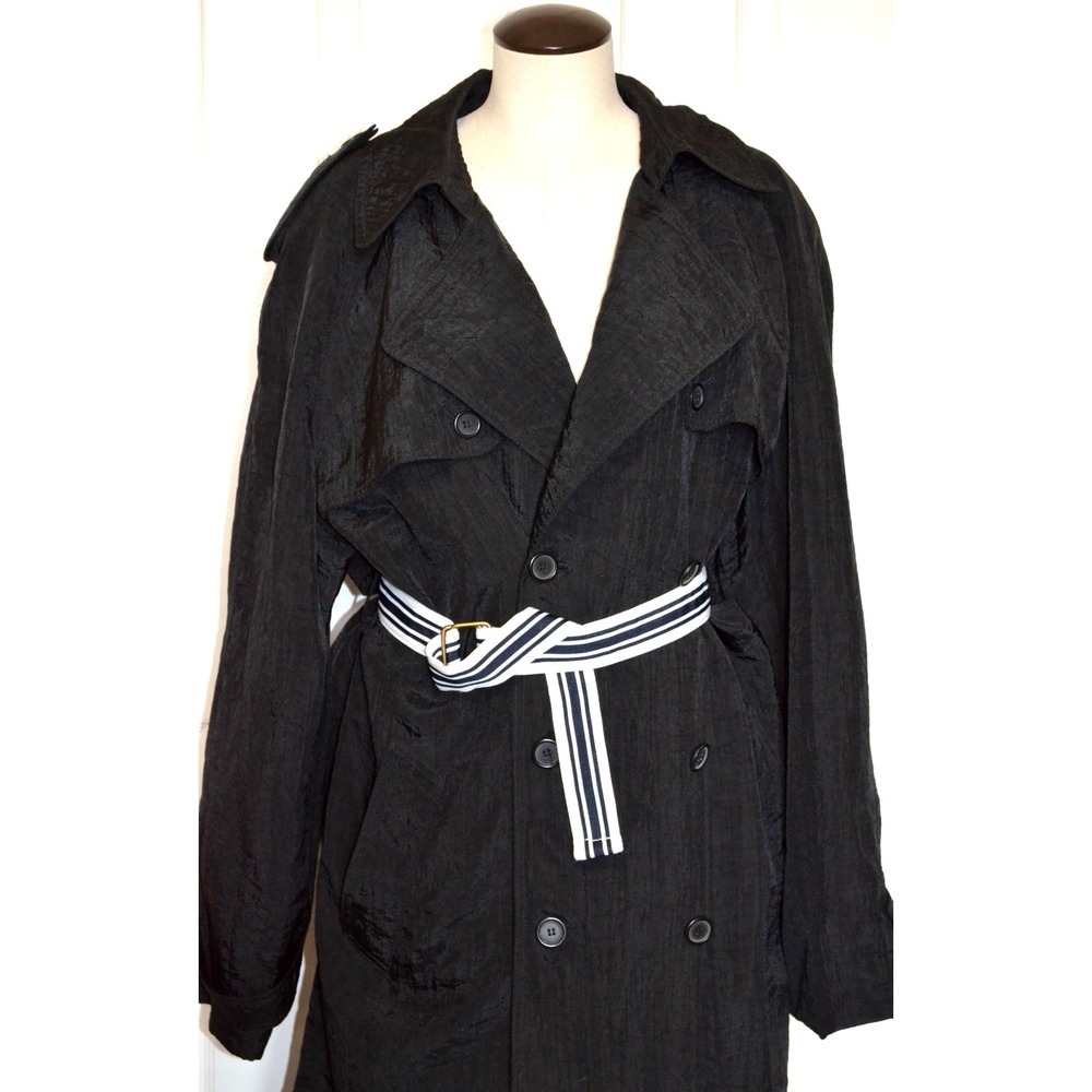 VTG Le Tigre Hot Jazz Double Breasted Long Black Trench Coat Size M ‎ 38 - 40
